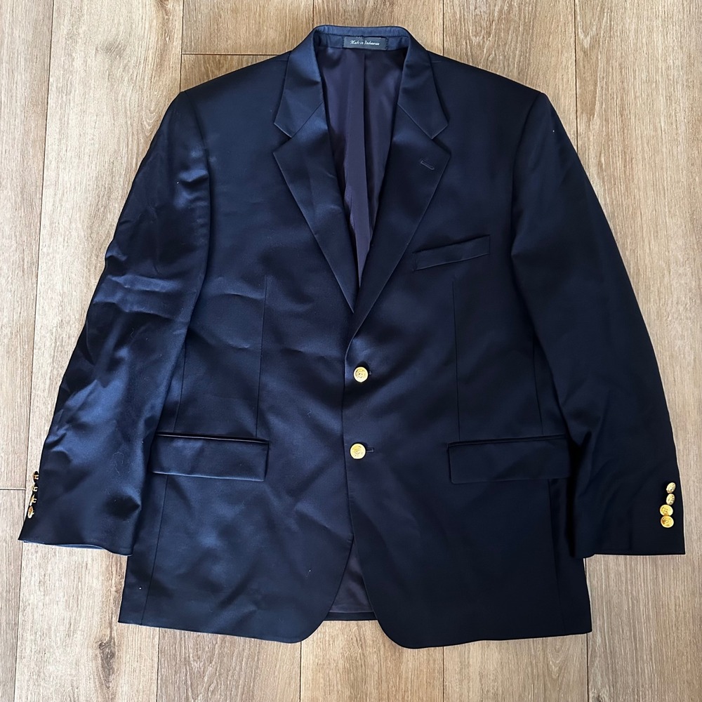 Lauren Ralph Lauren Mens 44R Navy Blue 100% Wool Gold Button Blazer Sport Coat